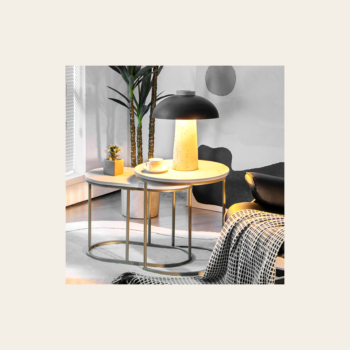 White Marble-Effect Nesting Tables – Set of 2 – Rovenmere Home