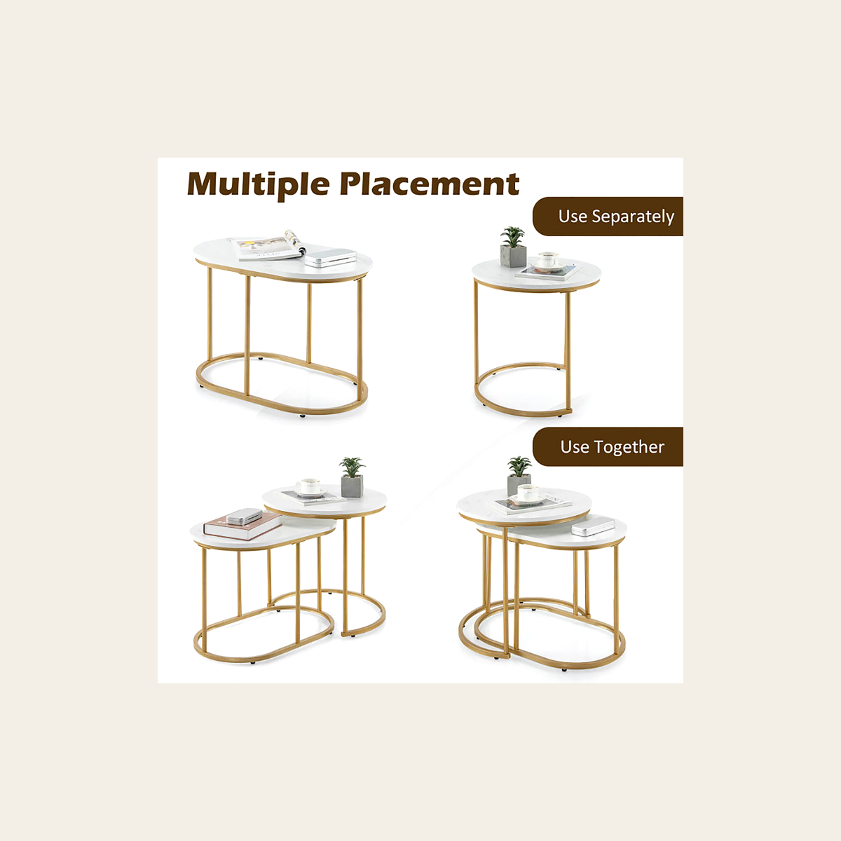 White Marble-Effect Nesting Tables – Set of 2 – Rovenmere Home