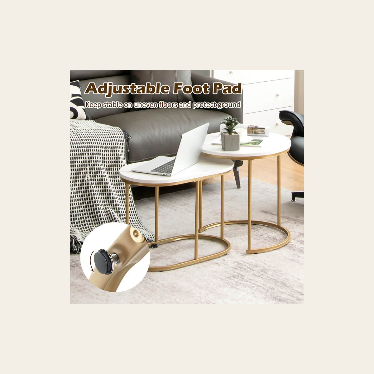 White Marble-Effect Nesting Tables – Set of 2 – Rovenmere Home