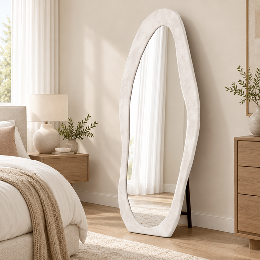 White wavy full-length floor mirror
