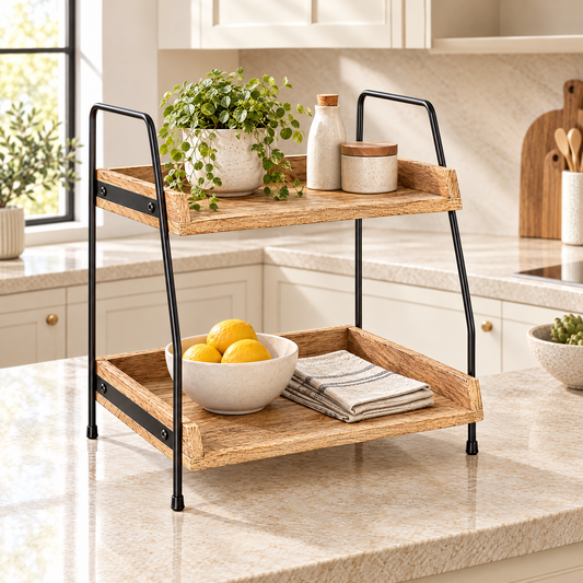 Two-Tier Wooden Display & Storage Shelf – Rovenmere