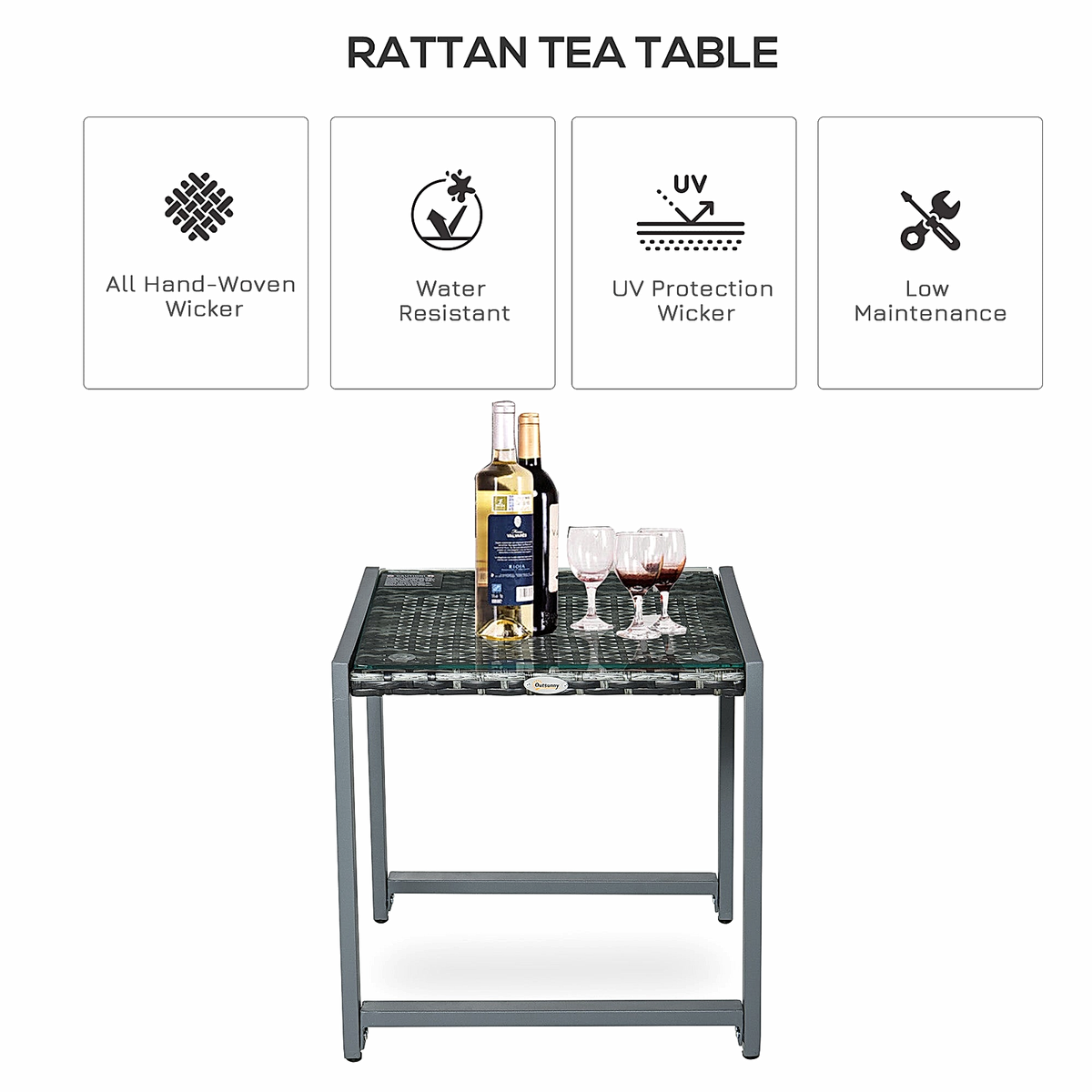 Woven Rattan Garden Side Table – Grey – Rovenmere Home